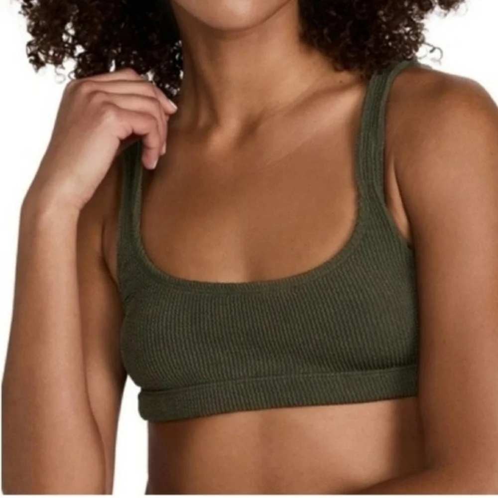 Good American Always Fits Scoop Neck Bikini‎ Top Sz S/M Rib Crinkle Bralette NWT